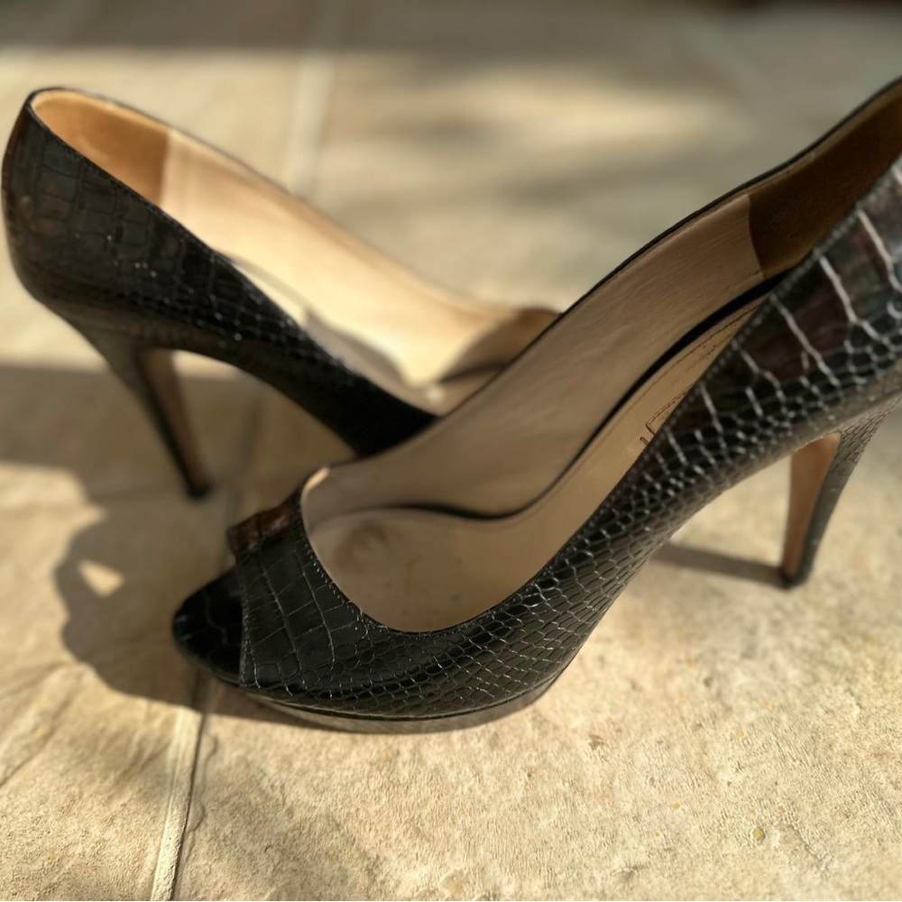Prada Black Peep-Toe Heels with Textured Design